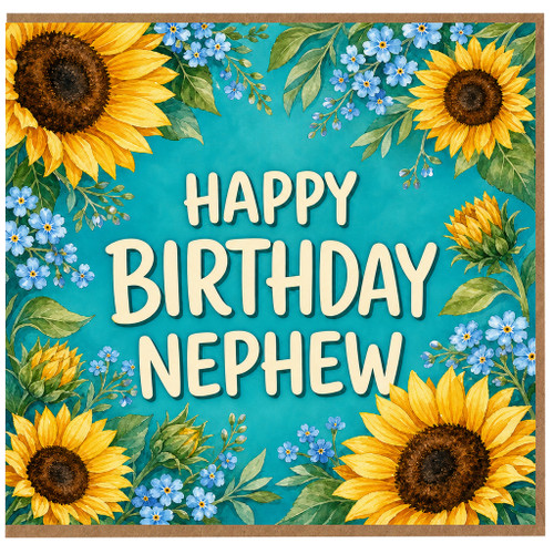 Nephew Birthday Card, Happy Birthday Nephew Card with Sunflower Floral Design