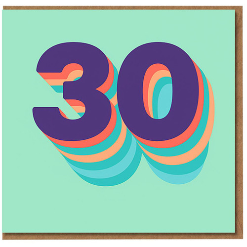 30th Birthday Card - Bold Retro Layered '30' Design on Mint Green - Modern Minimal Milestone Card for Him, Her, Friend or Family