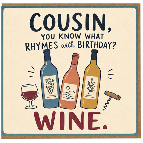 Cousin Birthday Card, Wine Pun Birthday Card for Cousin