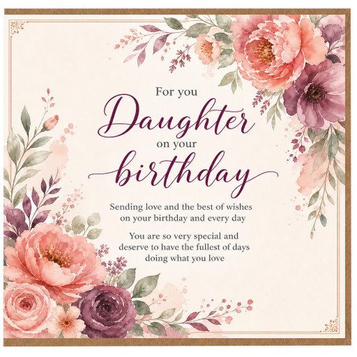 Daughter Birthday Card, Floral Watercolour Birthday Card for Her