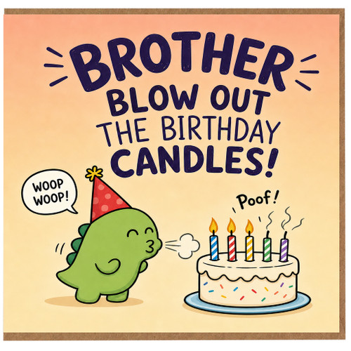 Dad Birthday Card, Funny Dinosaur Blow Out the Birthday Candles Card