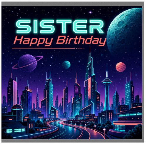 Sister Happy Birthday Card, Space Theme Birthday Card