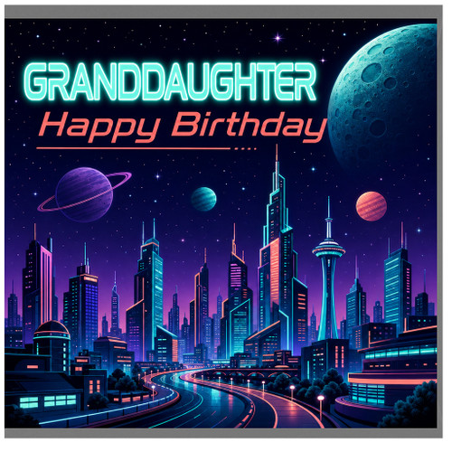 Granddaughter Birthday Card, Space Themed Happy Birthday Card