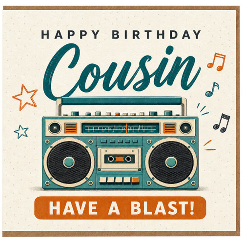 Cousin Birthday Card, Retro Boombox Happy Birthday Card, Have a Blast