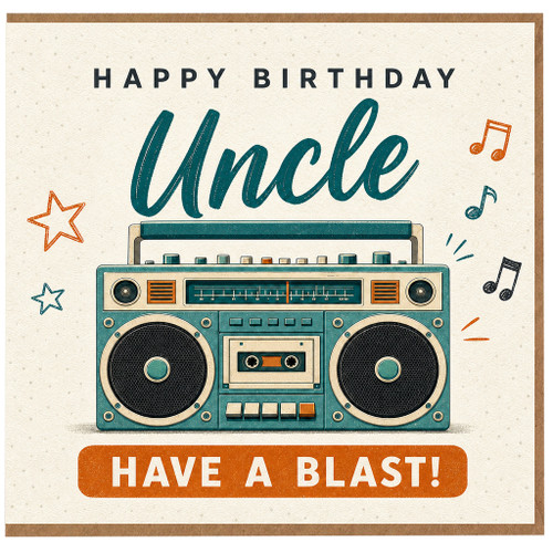 Uncle Birthday Card, Retro Boombox Music Birthday Card, Have a Blast
