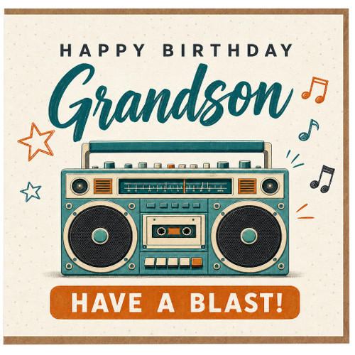 Grandson Birthday Card, Have a Blast Retro Boombox Music Design