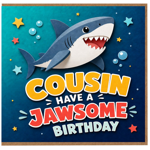 Cousin Birthday Card, Jawsome Shark Birthday Card