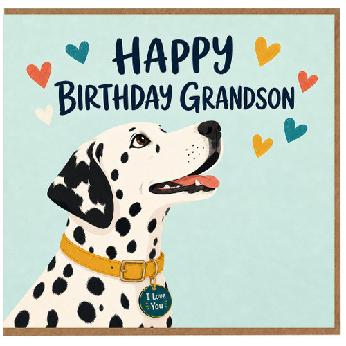 Grandson Birthday Card, Cute Dalmatian Grandson Happy Birthday Card