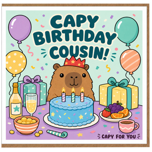 Cousin Birthday Card, Funny Capybara Birthday Card