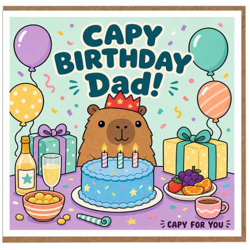 Dad Birthday Card, Cute Capybara Birthday Card for Dad, Funny Party Animal Dad Card