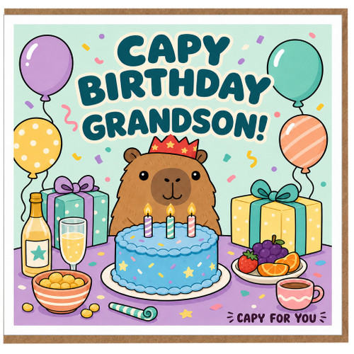 Grandson Birthday Card, Cute Capybara Birthday Card for Grandson