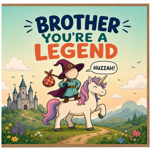 Brother You're A Legend Birthday Card, Fantasy Wizard Unicorn Brother Card