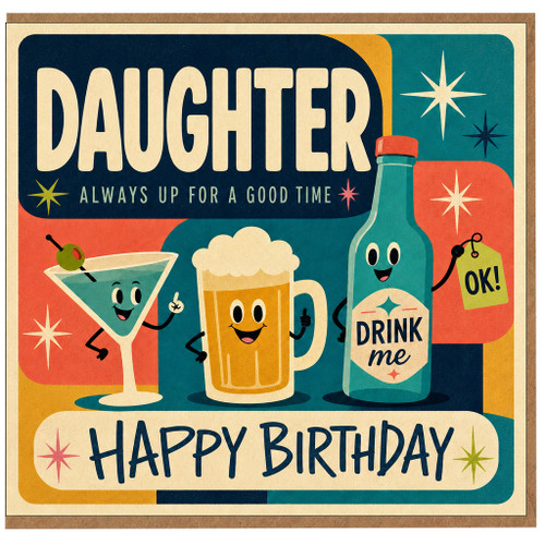 Daughter Birthday Card, Happy Birthday Drinks Card, Funny Cocktail and Beer Card