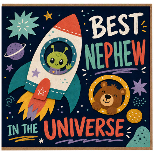 Nephew Birthday Card, Best Nephew in the Universe Space Rocket Card