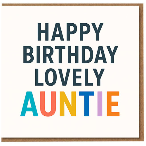 Auntie Birthday Card - Happy Birthday Lovely Auntie - Colourful Typography Design - Cute Card for from Niece or Nephew