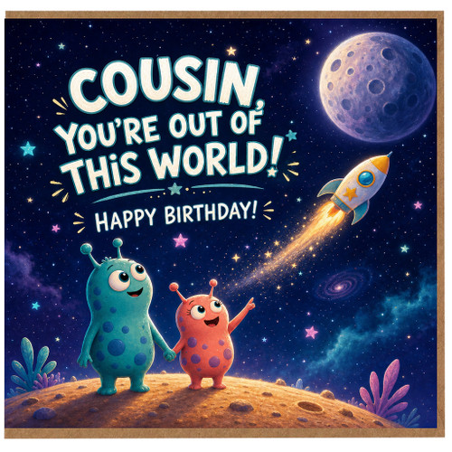 Cousin Birthday Card, You're Out of This World Happy Birthday Space Card