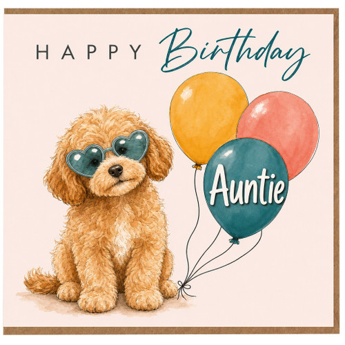 Auntie Birthday Card, Cute Auntie and Balloons Happy Birthday Card