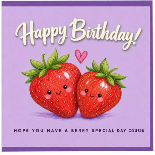 Cousin Birthday Card, Cute Strawberry Happy Birthday Card