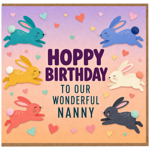 Nanny Birthday Card, Hoppy Birthday to Our Wonderful Nanny Rabbit Design