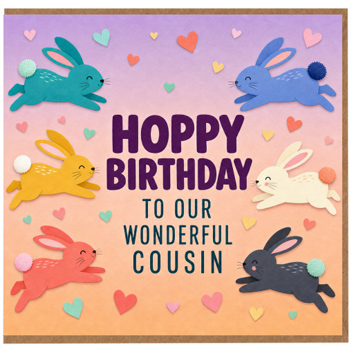 Cousin Birthday Card, Hoppy Birthday Bunny Design