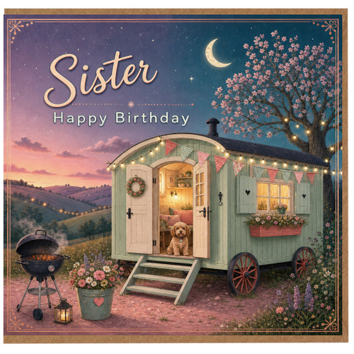 Sister Birthday Card, Cute Cottage Scene