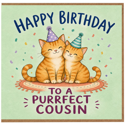 Cousin Birthday Card, Purrfect Birthday Card with Cute Cats