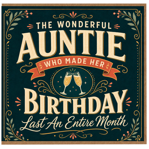 Auntie Birthday Card, The Wonderful Auntie Who Made Her Birthday Last An Entire Month