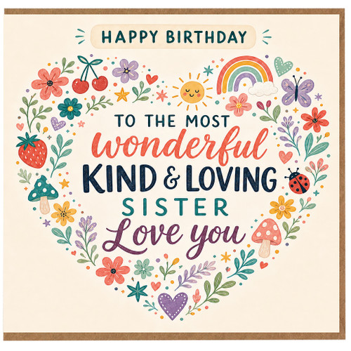 Sister Birthday Card, Wonderful Kind & Loving Sister Happy Birthday Card