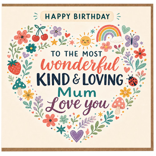 Mum Birthday Card, Wonderful Kind & Loving Mum Birthday Card