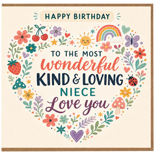 Niece Birthday Card, Wonderful Kind & Loving Niece Happy Birthday Card