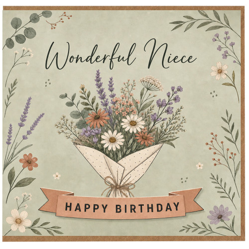 Niece Birthday Card, Wonderful Niece Happy Birthday Floral Bouquet Card