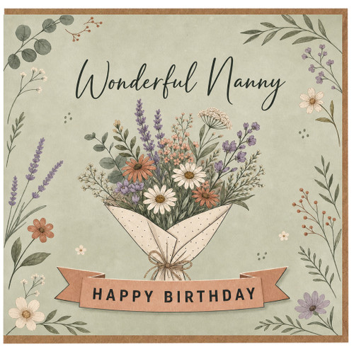 Nanny Birthday Card, Wonderful Nanny Happy Birthday Floral Card
