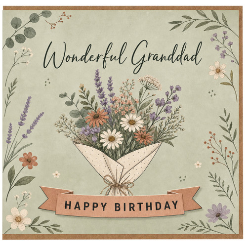 Granddad Birthday Card, Wonderful Granddad Happy Birthday Floral Card