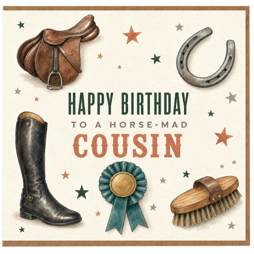 Cousin Horse - Mad Happy Birthday Card, Western Equestrian Birthday Card