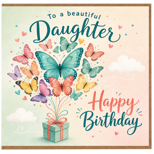 Daughter Happy Birthday Card, Beautiful Butterfly Gift Box Design