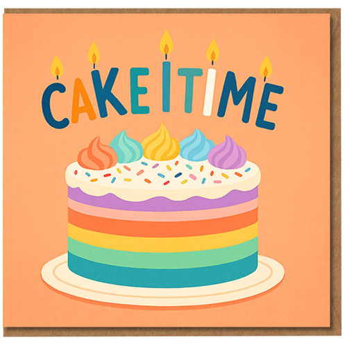 CAKE TIME Rainbow Layer Cake Birthday Card - Colourful Sprinkles and Candles Design