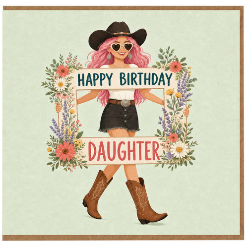 Daughter Birthday Card, Cowgirl Floral Happy Birthday Card
