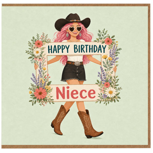 Niece Birthday Card, Cowgirl Floral Happy Birthday Card