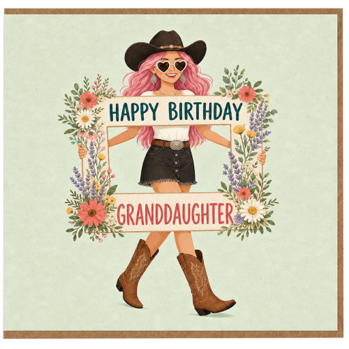 Granddaughter Birthday Card, Western Cowgirl Floral Design