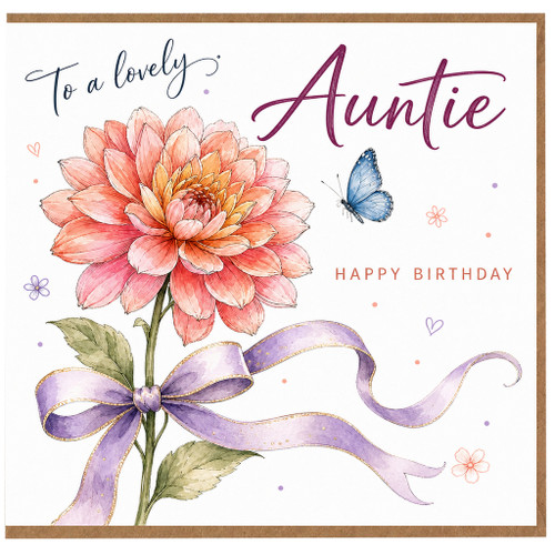 Auntie Birthday Card, Lovely Floral Butterfly Happy Birthday Card
