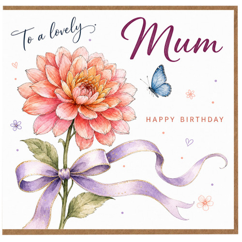 Mum Birthday Card, To a Lovely Mum Happy Birthday Floral Butterfly Card