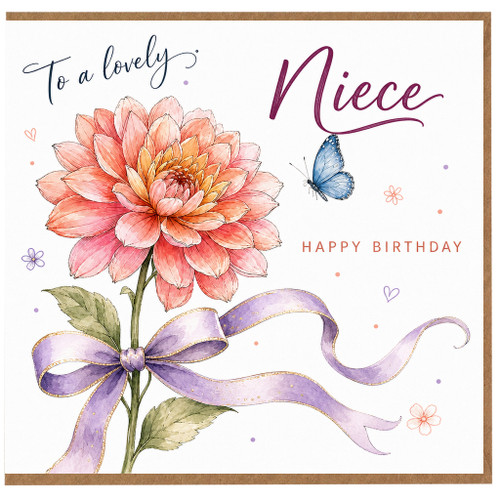 Niece Birthday Card, To a Lovely Niece Happy Birthday Floral Butterfly Card