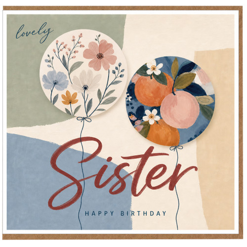 Sister Happy Birthday Card, Floral Balloon Design
