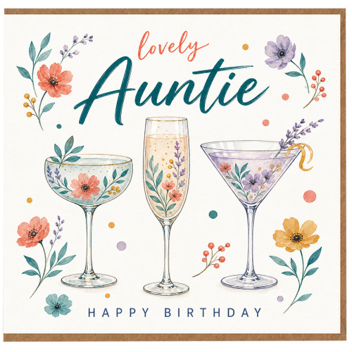Auntie Birthday Card, Lovely Auntie Happy Birthday Floral Cocktail Card