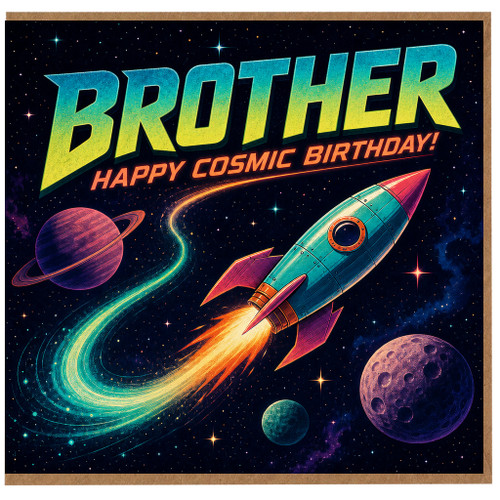 Brother Birthday Card, Happy Cosmic Birthday Space Rocket Card