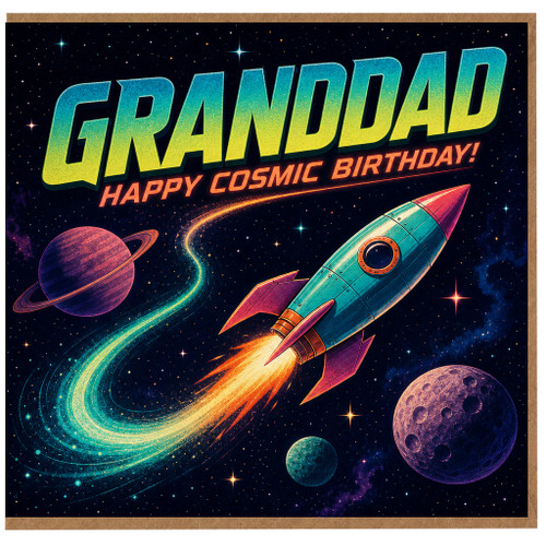 Granddad Birthday Card, Happy Cosmic Birthday Space Rocket Card