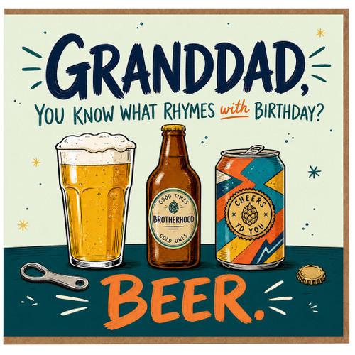 Granddad Birthday Card, Funny Beer Pun Birthday Card for Grandad