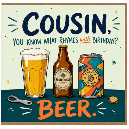 Cousin Birthday Card, Funny Beer Birthday Card