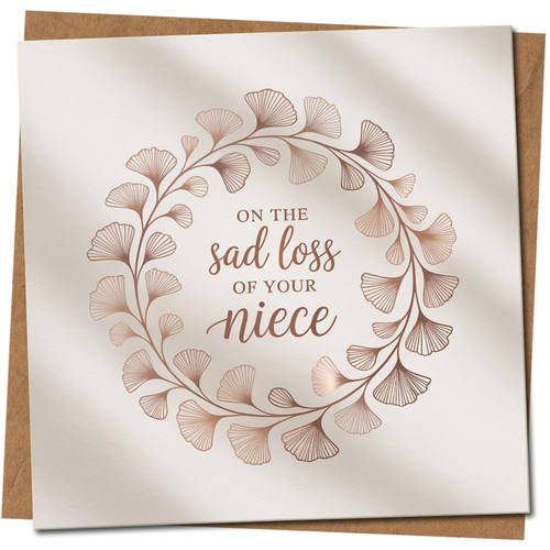 Sympathy Card - On the Sad Loss of Your Niece, 145mm x 145mm Square - Elegant Wreath Design Condolence Card, Includes Kraft Envelope
