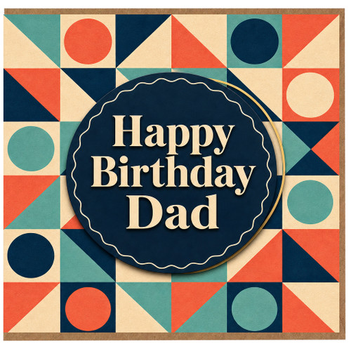 Happy Birthday Dad Card, Retro Geometric Birthday Card for Dad